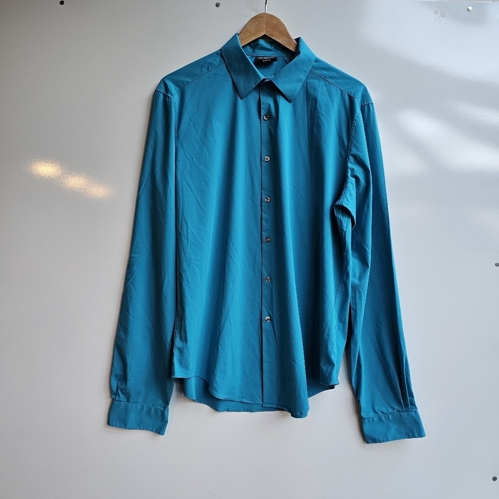 VH Flex Slim Fit Mens Dress Shirt Blue Green, Stretch, Size L 16-16 1/2 36-37 - Picture 2 of 14
